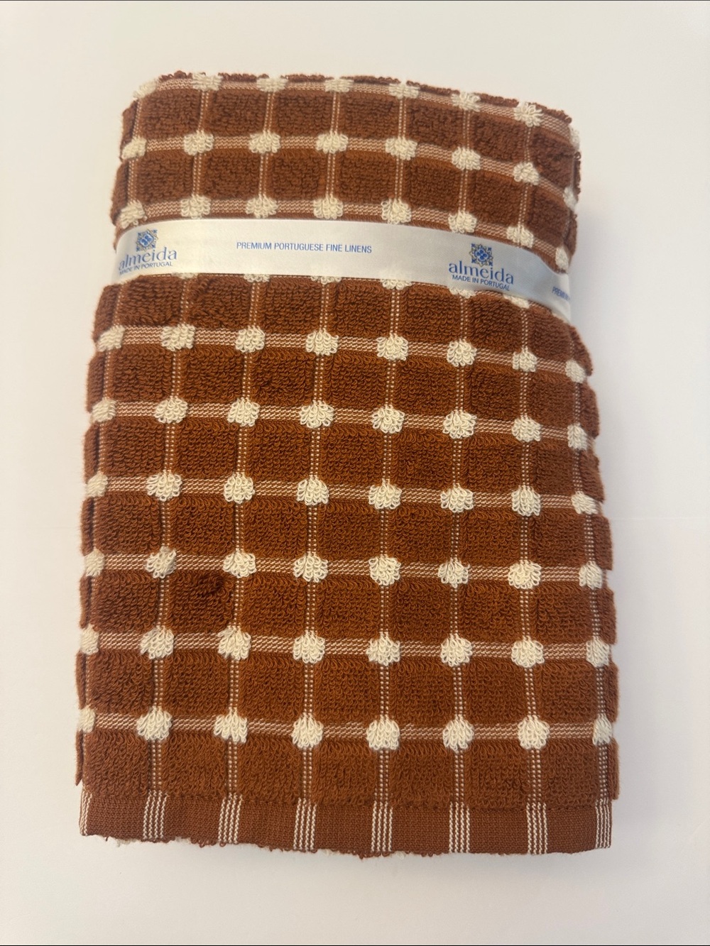 6pc ALMEIDA Premium Portuguese Fine Linens Bath Towel Set - Grid -Rust/Cream - Picture 6 of 12
